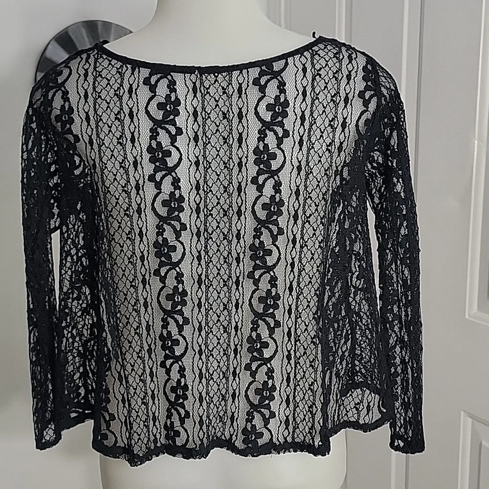 Hollister Black Open Net Lace Short Crop Top XS
